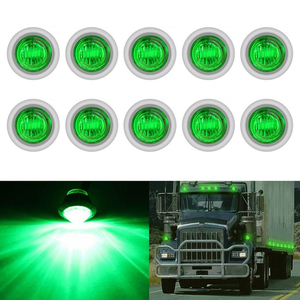 10 PCS MK-118 3/4 inch Metal Frame Car / Truck 3LEDs Side Marker Indicator Lights Bulb Lamp (Green Light)