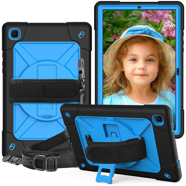 Samsung Galaxy Tab A7 10.4 (2020) T500 Contrast Color Silicone + PC Combination Case with Holder(Black + Blue)