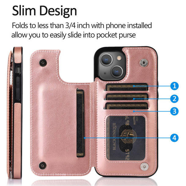 Double Buckle Shockproof PU Protective Case with Card Slots & Holder - iPhone 13(Rose Gold)