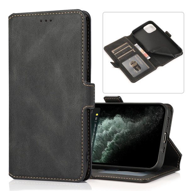 Retro Magnetic Closing Clasp Horizontal Flip Leather Case with Holder & Card Slots & Photo Frame & Wallet - iPhone 13 Pro Max(Black)