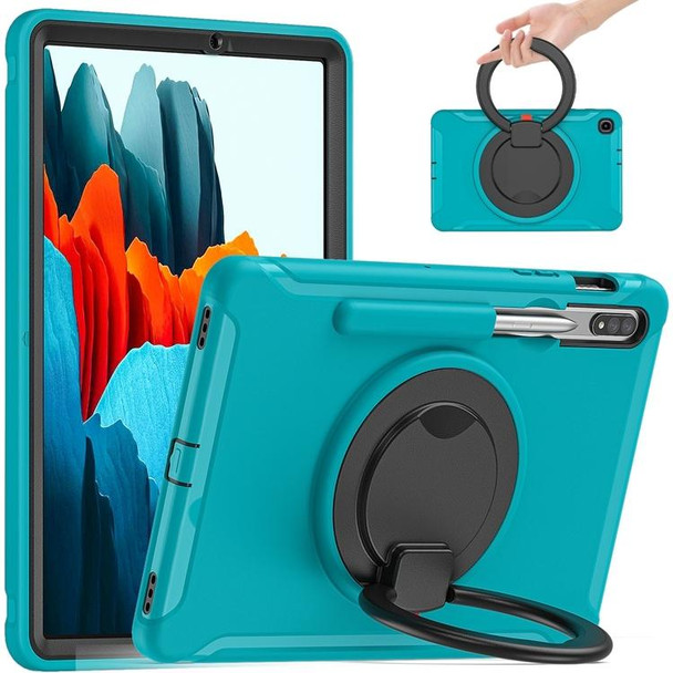 Samsung Galaxy Tab S8 / Galaxy Tab S7 870 Shockproof TPU + PC Protective Case with 360 Degree Rotation Foldable Handle Grip Holder & Pen Slot(Blue)