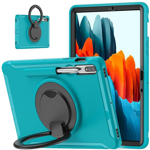 Samsung Galaxy Tab S8 / Galaxy Tab S7 870 Shockproof TPU + PC Protective Case with 360 Degree Rotation Foldable Handle Grip Holder & Pen Slot(Blue)