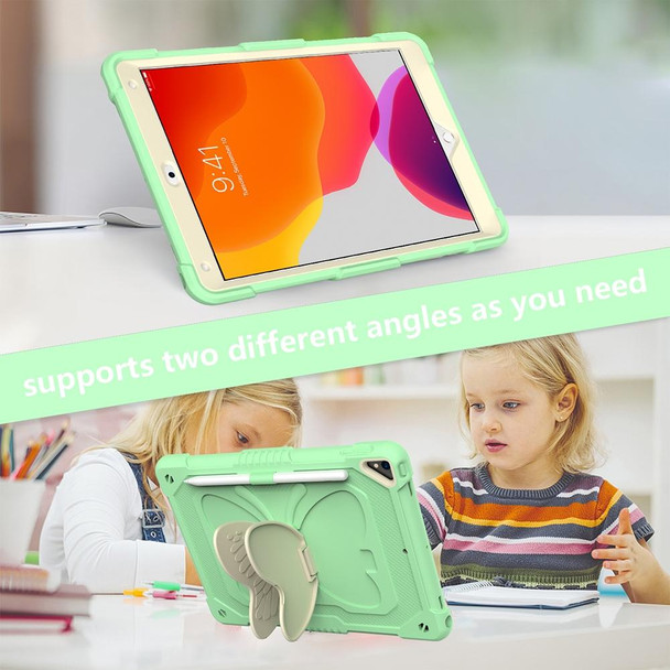 Beige PC + Silicone Anti-drop Protective Case with Butterfly Shape Holder & Pen Slot - iPad 10.2 2021 & 2020 & 2019 / Air 3 10.5 inch(Beige + Fresh Green)