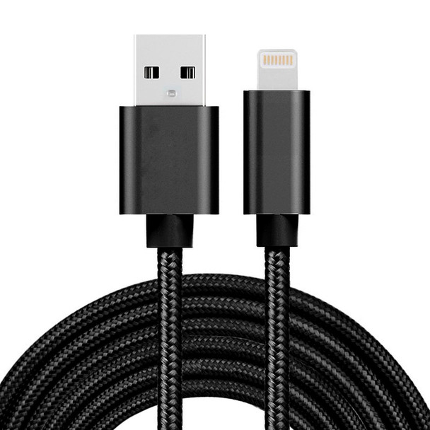 3m 3A Woven Style Metal Head 8 Pin to USB Data / Charger Cable,  - iPhone XR / iPhone XS MAX / iPhone X & XS / iPhone 8 & 8 Plus / iPhone 7 & 7 Plus / iPhone 6 & 6s & 6 Plus & 6s Plus / iPad(Black)