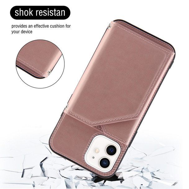 Skin Feel PU + TPU + PC Back Cover Shockproof Case with Card Slots & Holder & Photo Frame - iPhone 12 / 12 Pro(Rose Gold)