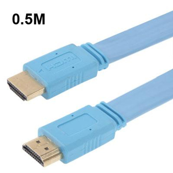 1.4 Version Gold Plated HDMI to HDMI 19Pin Flat Cable, Support Ethernet, 3D, 1080P, HD TV / Video / Audio etc, Length: 0.5m(Blue)