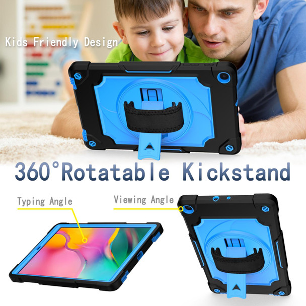 Samsung Galaxy Tab A 10.1 (2019)/T515 360 Degree Rotation Turntable Contrast Color Robot Shockproof Silicone + PC Protective Case with Holder(Black + Blue)