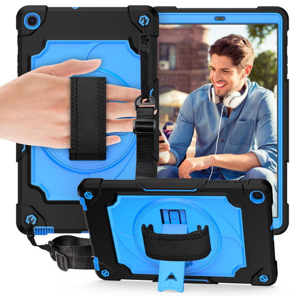 Samsung Galaxy Tab A 10.1 (2019)/T515 360 Degree Rotation Turntable Contrast Color Robot Shockproof Silicone + PC Protective Case with Holder(Black + Blue)