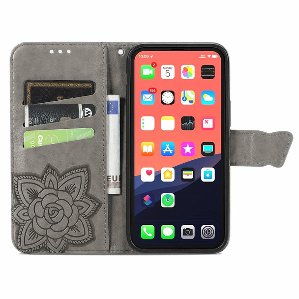 Butterfly Love Flower Embossed Horizontal Flip Leatherette Case with Bracket / Card Slot / Wallet / Lanyard - iPhone 13(Grey)