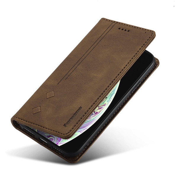 Forwenw F2 Series Magnetic Horizontal Flip Leather Case with Holder & Card Slots & Wallet - iPhone X / XS(Brown)