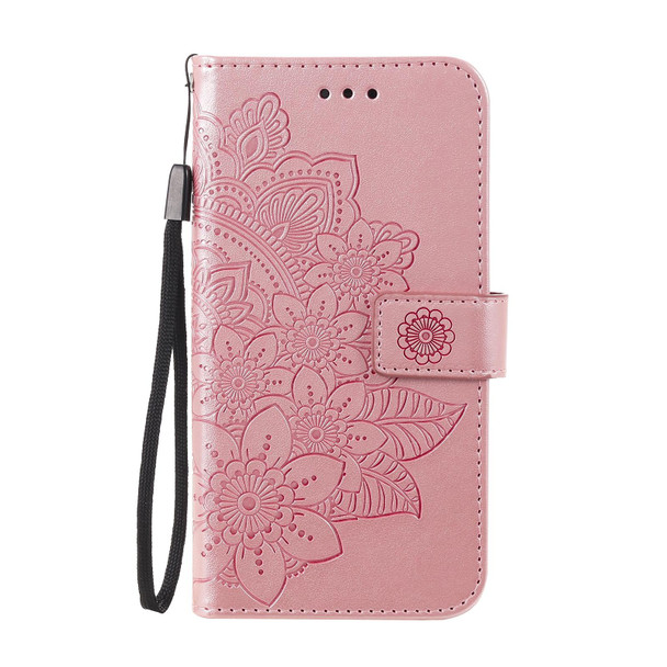 7-petal Flowers Embossing Pattern Horizontal Flip PU Leatherette Case with Holder & Card Slots & Wallet & Photo Frame - iPhone 13 Pro Max(Rose Gold)