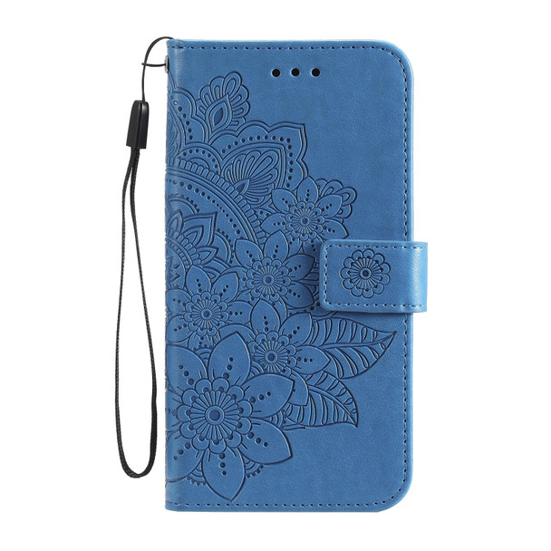 7-petal Flowers Embossing Pattern Horizontal Flip PU Leatherette Case with Holder & Card Slots & Wallet & Photo Frame - iPhone 13 Pro Max(Blue)