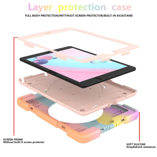 iPad 9.7 2018 Silicone + PC Full Body Protection Tablet Case With Holder & Strap(Colorful Rose Gold)