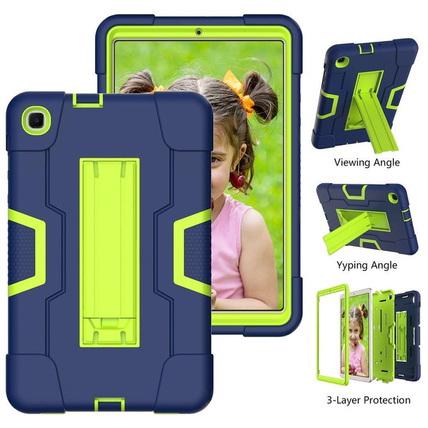 Samsung Galaxy Tab A 8.4 (2020) T307 Contrast Color Robot Shockproof Silicon + PC Protective Case with Holder(Navy Blue + Yellow-green)