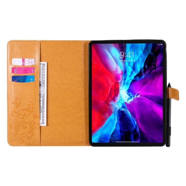 Pressed Printing Butterfly Pattern Horizontal Flip Leather Case with Holder & Card Slots & Wallet & Sleep / Wake-up Function - iPad Air 2022 / 2020 10.9 /iPad Pro 11 2020 / 2018(Yellow)