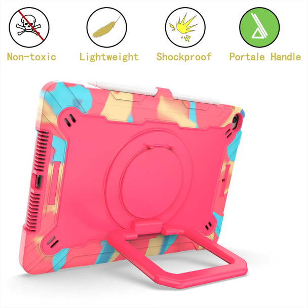 Contrast Color Shockproof Robot Silicone + PC Case with Wristband Holder - iPad 10.2 2021 / 2020 / 2019(Camouflage + Rose Red)