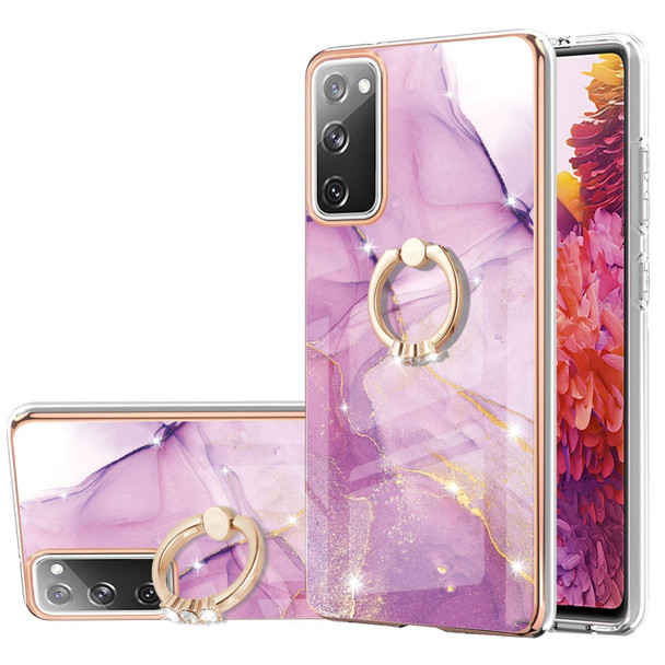 Samsung Galaxy S20 FE 5G / 4G Electroplating Marble Pattern IMD TPU Shockproof Case with Ring Holder(Purple 001)