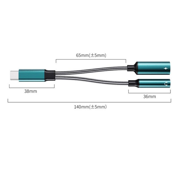 USB-C / Type-C Male To 3.5mm + Type-C Female 2 In 1 Audio Adapter Digital Aux Adapter Cable(Black)