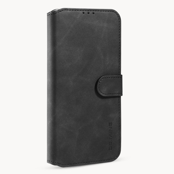 DG.MING Retro Oil Side Horizontal Flip Case with Holder & Card Slots & Wallet - iPhone 12 mini(Black)
