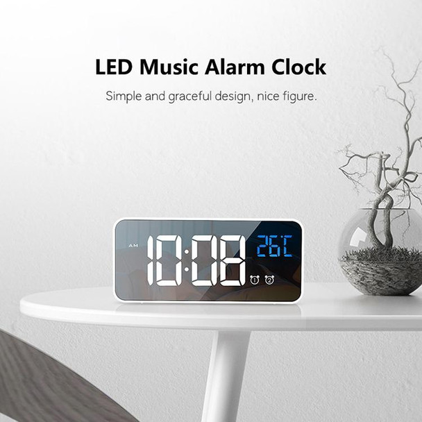 Bedside Alarm Clock Sound Control Mirror LED Music Clock (Silver)