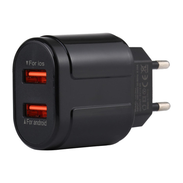 LZ-022 5V 2.4A Dual USB Ports Travel Charger, EU Plug (Black)