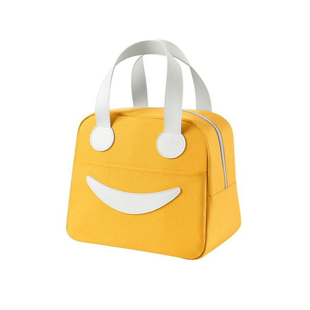 Smiley Lunch Bag with Leather Handles, Size: S (Yellow)