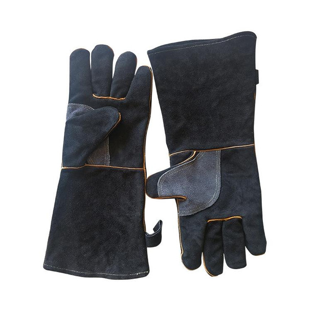 1 Pair JJ-2002 Outdoor Gardening Cut-Proof Genuine Leatherette Welding Gloves, Length 40cm(Black)