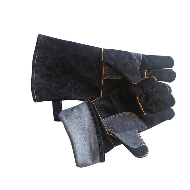 1 Pair JJ-2002 Outdoor Gardening Cut-Proof Genuine Leatherette Welding Gloves, Length 40cm(Black)