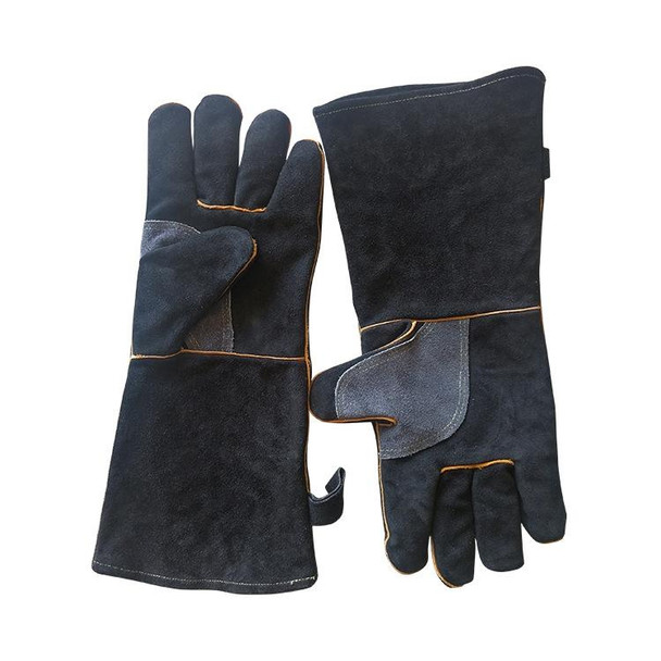1 Pair JJ-2002 Outdoor Gardening Cut-Proof Genuine Leatherette Welding Gloves, Length 35cm(Black)