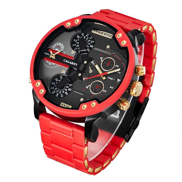 CAGARNY 6830 Quartz Dual Movement Rubberized Steel Band Watch - Men(Red)