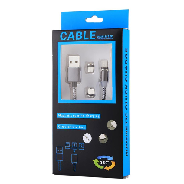 1.05m 8 Pin + Micro USB + USB-C / Type-C to USB Weave Data Sync Charging Cable with LED Indicator