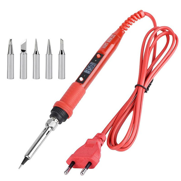 Metallic LCD Temperature Regulating Soldering Iron And Soldering Iron Tip Set Electric Soldering Iron Welding Tool(110V US Plug Silver Head Red)