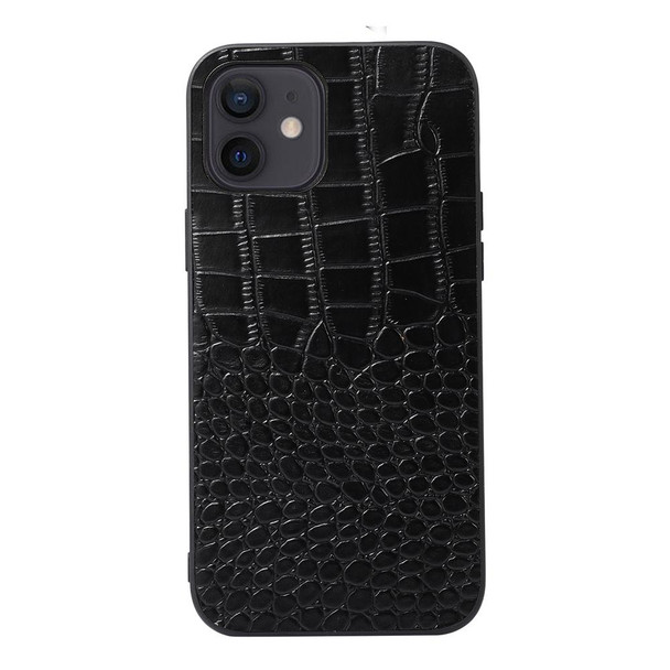 Crocodile Top Layer Cowhide Leatherette Case - iPhone 12 mini(Black)