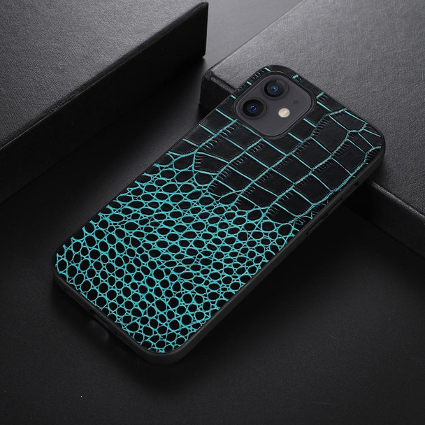 Crocodile Top Layer Cowhide Leatherette Case - iPhone 12 mini(Cyan Blue)