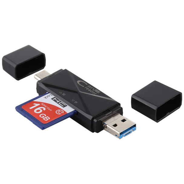 USB-C / Type-C + SD + TF + Micro USB to USB 3.0 Card Reader (Black)