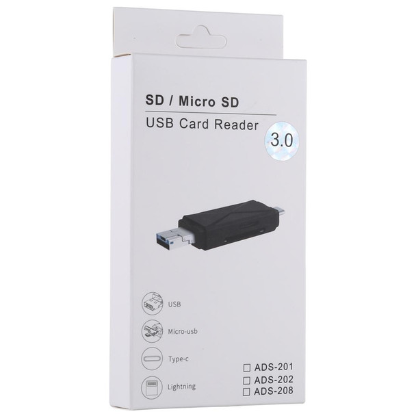 USB-C / Type-C + SD + TF + Micro USB to USB 3.0 Card Reader (Black)