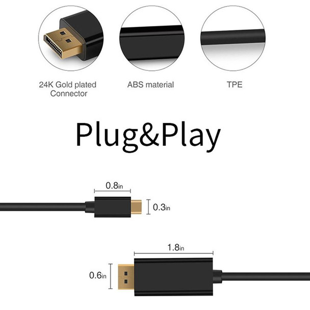 4K 60Hz Type-C to DP DisplayPort Connecting DP Adapter Cable, Cable Length: 1.8m