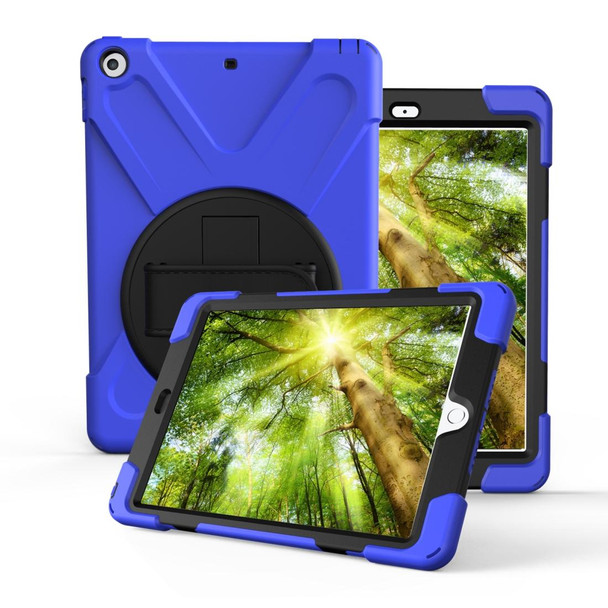 Galaxy Tab A 10.5 T590/T595 360 Degree Rotation PC + Silicone Protective Case with Holder & Hand-strap(Dark Blue)