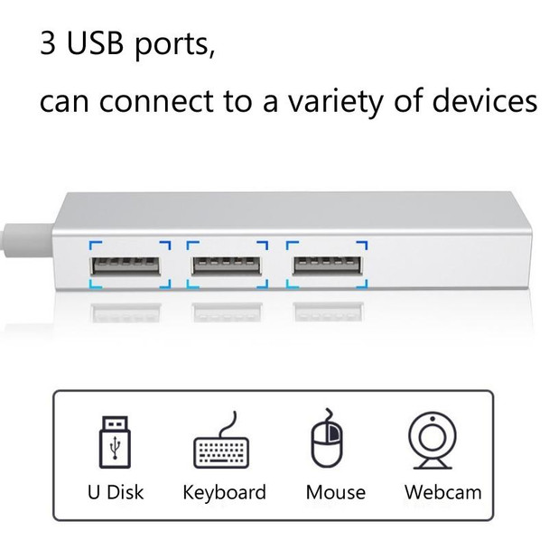 YH-U1009 3 x USB 3.0 + RJ45 to USB 3.0 External Drive-Free HUB for Laptops, Random Color Delivery