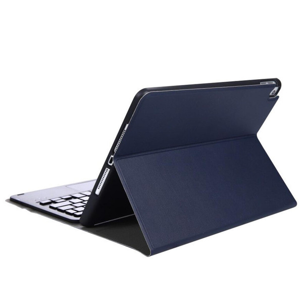 A102B-A Lambskin Texture Square Keycap Bluetooth Keyboard Leatherette Case with Touch Control - iPad Pro 10.5 inch / 10.2 2021 & 2020 & 2019 / Air 3(Blue)