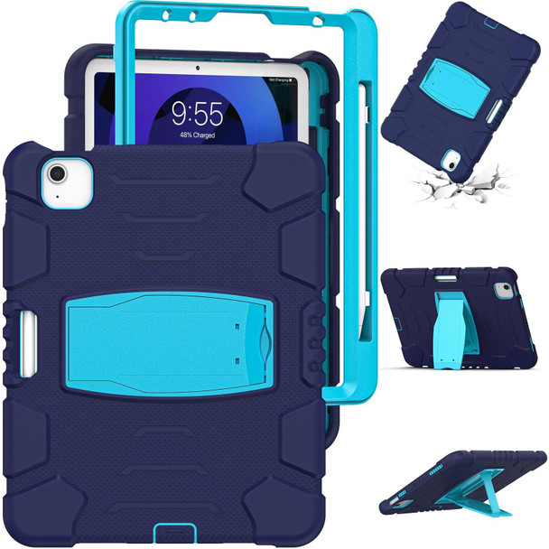 3-Layer PC + Silicone Shockproof Tablet Case with Holder - iPad Air 2022 / 2020 10.9(NavyBlue+Blue)