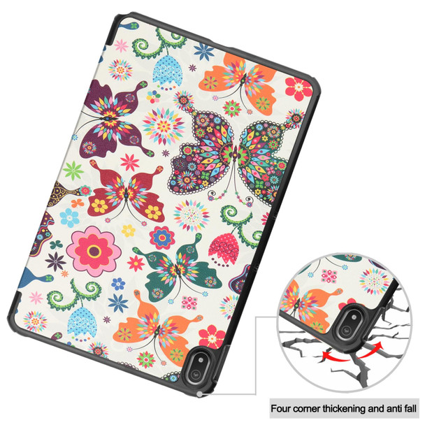 Nokia T20 Painted Leather Tablet Case with 3-Fold Holder(Color Butterfly)