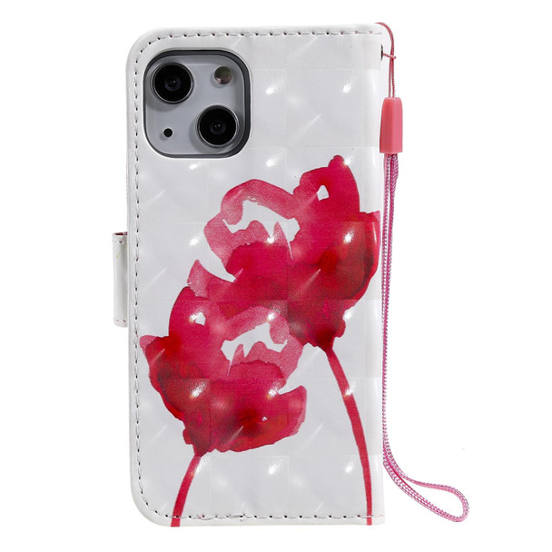 3D Painted Pattern Horizontal Flip Leatherette Case with Holder & Card Slots & Wallet - iPhone 13 Mini(Red Rose)