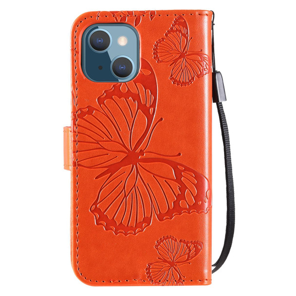 3D Butterfly Embossed Pattern Horizontal Flip Leatherette Case with Holder & Card Slot & Wallet & Lanyard - iPhone 13 mini(Orange)
