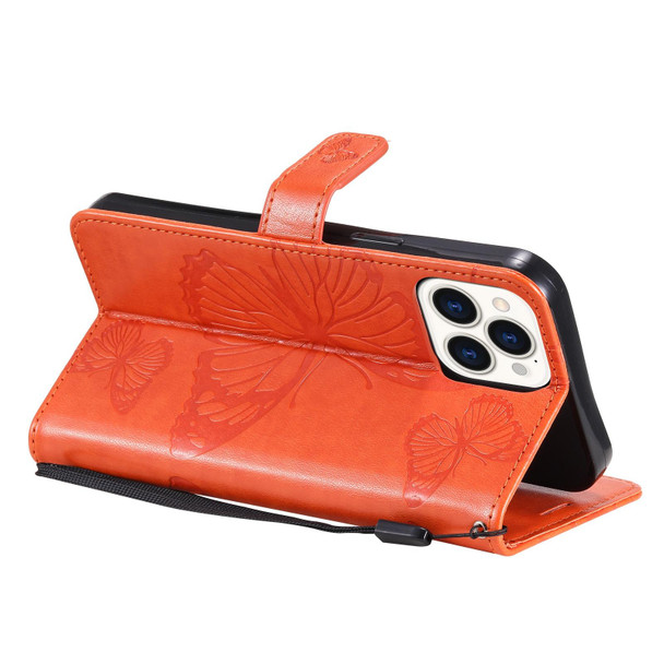 3D Butterfly Embossed Pattern Horizontal Flip Leatherette Case with Holder & Card Slot & Wallet & Lanyard - iPhone 13 Pro Max(Orange)