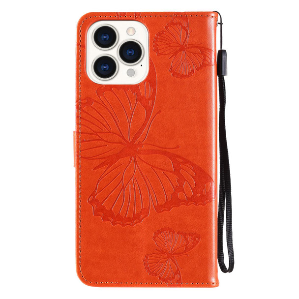 3D Butterfly Embossed Pattern Horizontal Flip Leatherette Case with Holder & Card Slot & Wallet & Lanyard - iPhone 13 Pro Max(Orange)