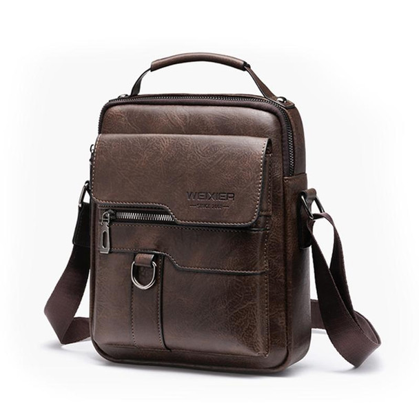 WEIXIER 8642 Men Business Retro PU Leather Handbag Crossbody Bag (Dark Brown)