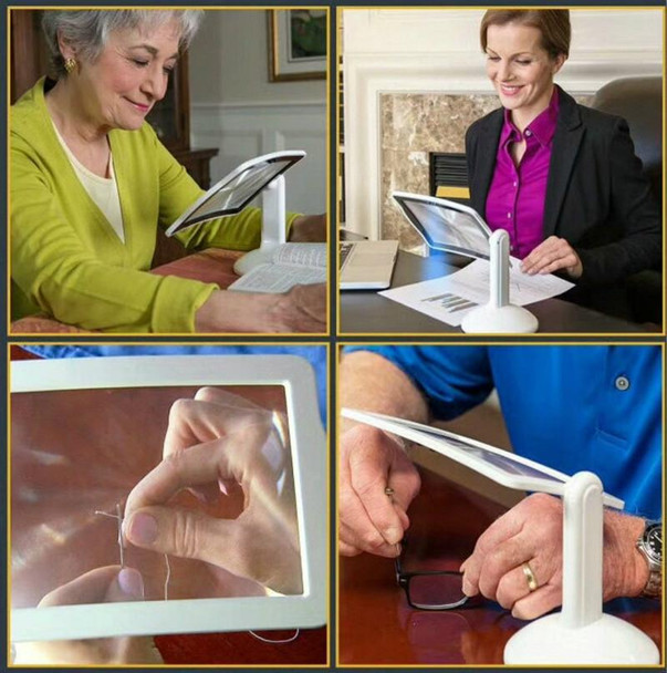 Reading Brighter Viewer LED Large Screen 3X Magnifier with White Light 360 Degree Rotation Hands-Free Desktop Magnifier