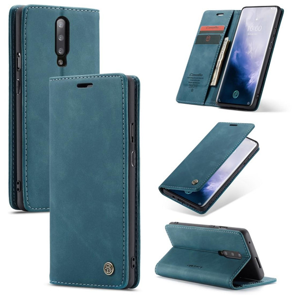 CaseMe-013 Multifunctional Retro Frosted Horizontal Flip Leatherette Case for OnePlus 7 Pro, with Card Slot & Holder & Zipper Wallet & Photo Frame(Blue)