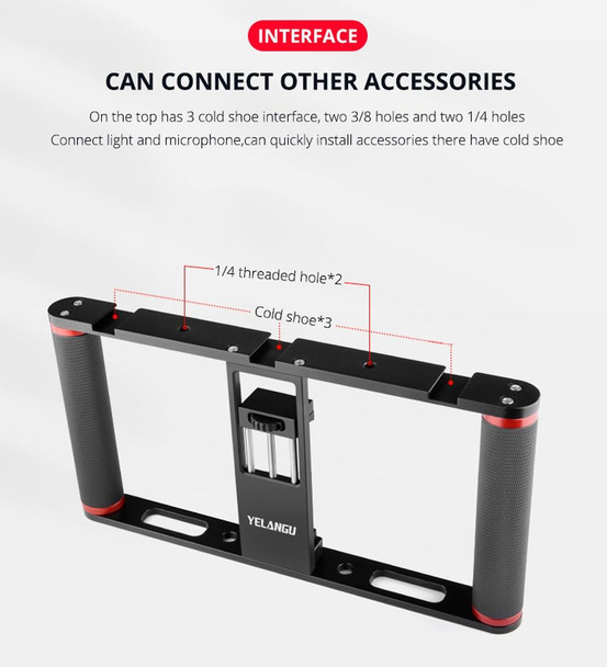 YELANGU PC05 YLG0909B Vlogging Live Broadcast Smartphone Metal Cage Video Rig Filmmaking Recording Handle Stabilizer Bracket for iPhone, Galaxy, Huawei, Xiaomi, HTC, LG, Google, and Other Smartphones(Black)